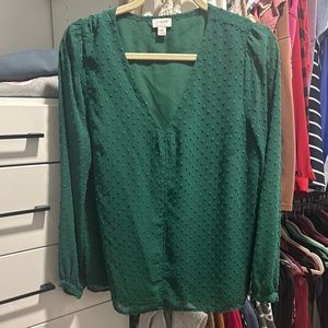 J. Crew Green Wrap Blouse with V-Neck